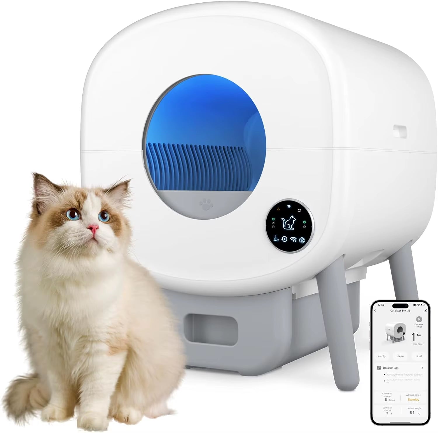 OEM/ODM Open Top Self-Cleaning Cat Litter Box Low Noise APP Control with Safety Sensor for Multiple Cats Easy Clean Feature