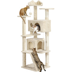 54In Cat Tree Tower Condo Furniture Cat Scratcher Post for Kittens Pet House Play Cat Trees and Scratcher
